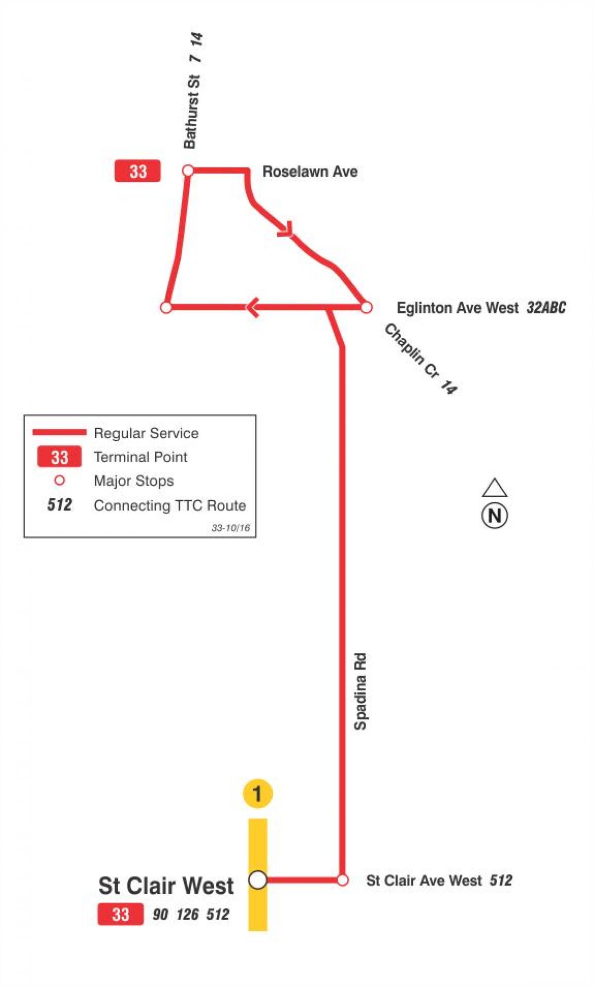 Peta dari TTC 33 Forest Hill bus rute Toronto