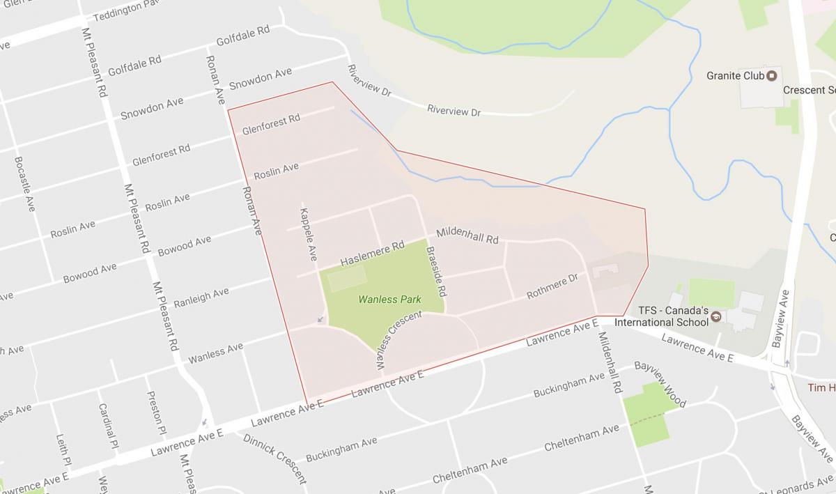 Peta dari Wanless Park sekitar Toronto