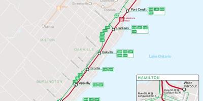 Peta dari garis Lakeshore Barat Pergi Transit