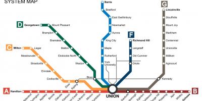 Peta dari Toronto Transit kereta Pergi
