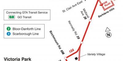 Peta dari TTC 12 Kingston Rd bus rute Toronto