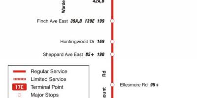 Peta dari TTC 17 Birchmount bus rute Toronto