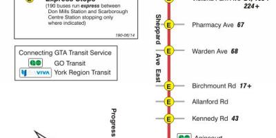 Peta dari TTC 190 Scarborough Pusat Roket bus rute Toronto
