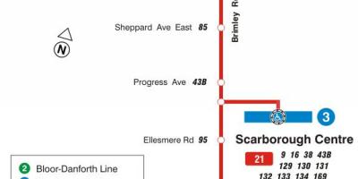 Peta dari TTC 21 Brimley bus rute Toronto