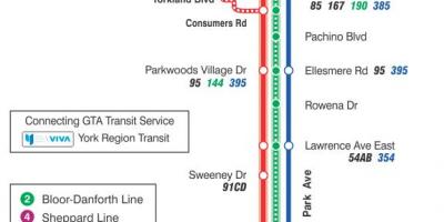 Peta dari TTC 24 Victoria Park bus rute Toronto