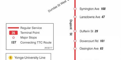 Peta dari TTC 26 Dupont bus rute Toronto