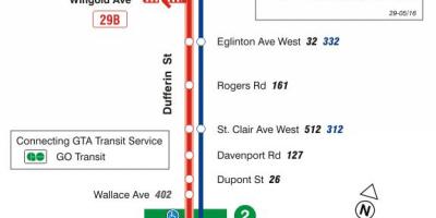 Peta dari TTC 29 Dufferin bus rute Toronto