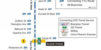 Peta dari TTC 300A Bloor-Danforth bus rute Toronto