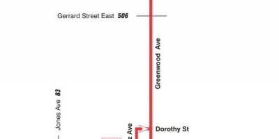 Peta dari TTC 31 Greenwood bus rute Toronto