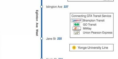 Peta dari TTC 332 Eglinton Barat rute bus Toronto