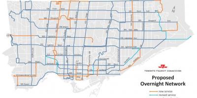 Peta dari TTC semalam jaringan Toronto